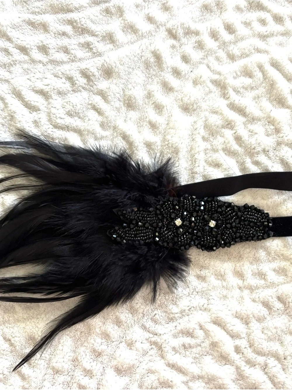 Beaded Feather Headband - Black hand made